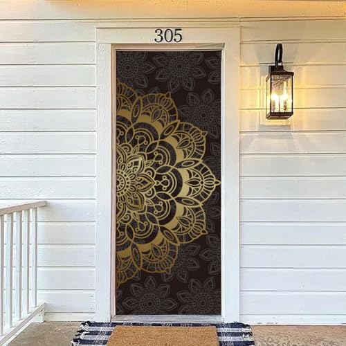 arricraft 2 Pcs Self-Adhesive Door Stickers, 31.5"x78.7" Mandala Pattern Door Murals Stickers Floral PVC Removable Wallpaper Decoration for Bedrooms Living Room - style: Mandala