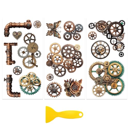 Peacoblue Steampunk Gears Rub On Transfers for Furniture Craft 6"x12" - style: Steampunk Gears