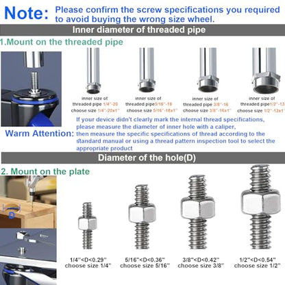 2" Caster Wheels Set of 4 Heavy Duty 5/16 Threaded Stem Casters - color: Blue, size: 2in(5/16"-18)