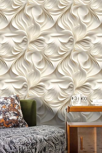 Peel and Stick Wallpaper Beige Brown Abstract Feature Art Deco - color: Cream, size: 17.7" x 393.7"