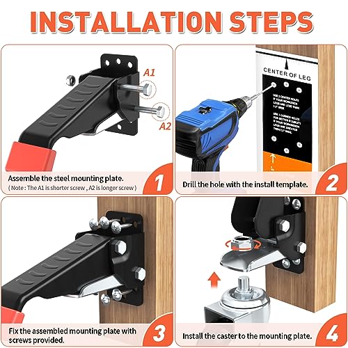 SPACEKEEPER Workbench Casters kit 660 Lbs- Retractable Casters, 4 Pack