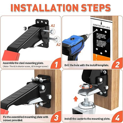SPACEKEEPER Workbench Casters kit 660 Lbs- Retractable Casters, 4 Pack