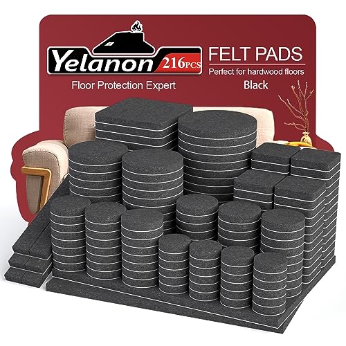 Felt Furniture Pads for Hardwood Floors -Yelanon Felt Pads for Chair Legs - size: 216 pcs Black