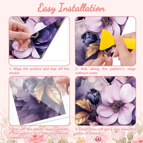 Peacoblue Purple Flowers Rub On Transfers for Furniture Craft 6"x12" - style: Delicate Purple Flowers