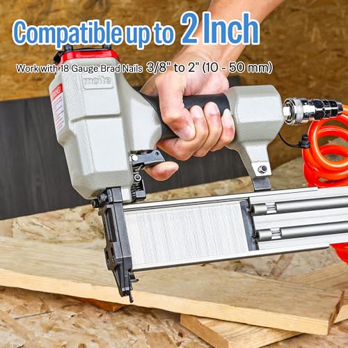 meite F50G Brad Nailer 18 Gauge 3/4-inch to 2-inch Pneumatic Tool with Trigger Safety for Woodworking Projects