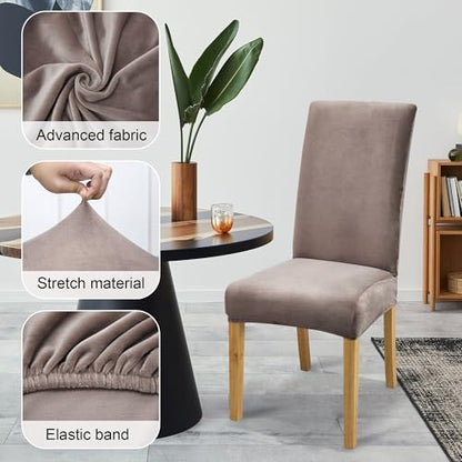 Velvet Dining Chair Covers,Dining Room Chair Covers Set of 6 - color: Velvet Champagne, size: 6