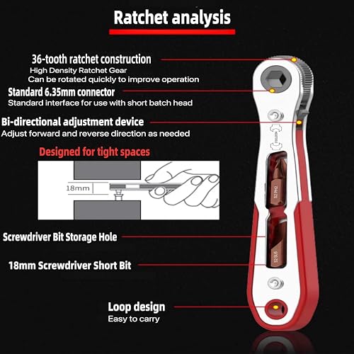 12pc Right Angle Ratchet Screwdriver 18mm Bits and Socket Set