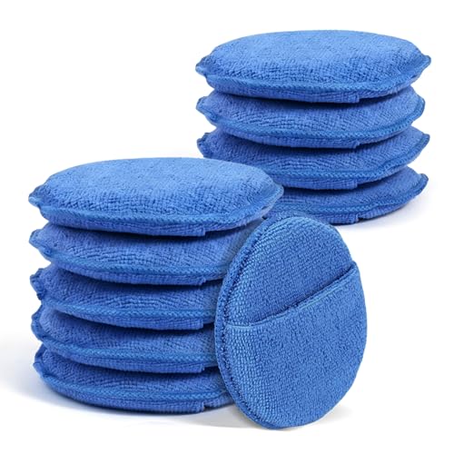 10PCS Wax Applicator Pads, Microfiber Polished and Waxed Sponge with Finger Pocket, Round Foam Car Wax Applicator Pad, Universal Detailing Sponge Block for Car Cleaning and Polishing (Blue) - color: Blue