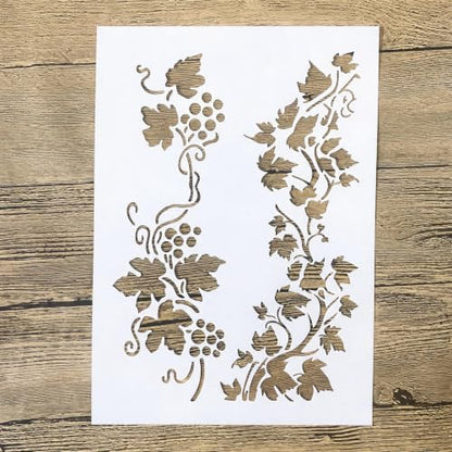 TIAMECH A4 Reusable Grape Vine Leaf Floral Scroll Stencil for Painting - color: Grape Vine Leaf Floral Scroll