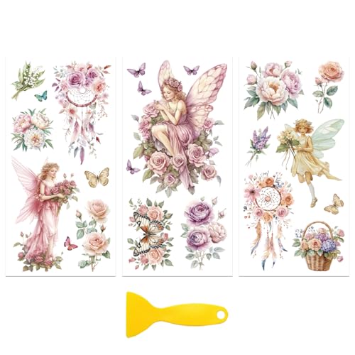 Peacoblue Fairy with Flowers Rub On Transfers for Furniture Craft 6"x12" - style: Fairy With Flowers