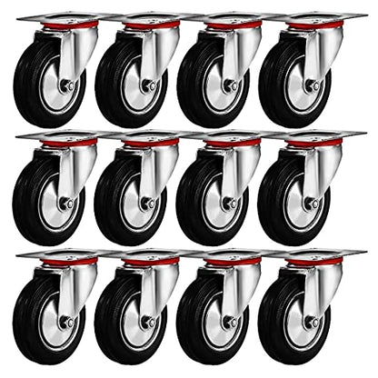 12 Pack 3" Swivel Caster Wheels Rubber Base with Top Plate & Bearing Heavy Duty (12 Pack - no Brake) - size: 3 inches - 12 pack - No Brake