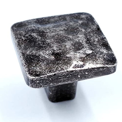 Jetland Square Hammered Cabinet Knobs - 6-Pack, Aged Silver, 1-1/4" Knobs, Rustic Solid Cast Square Knobs for Dresser Nightstand Furniture, HT0612OS30 - color: Aged Silver, size: 1-1/4" Knobs