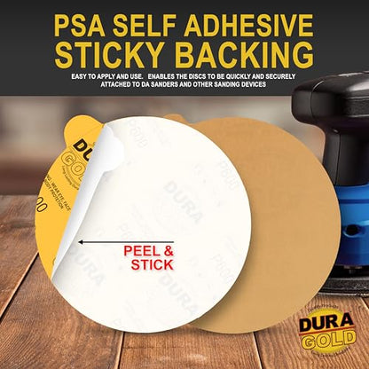 Dura-Gold Premium 6" Gold PSA Sanding Discs - 600 Grit, Box of 50 - Self - size: 600-Grit