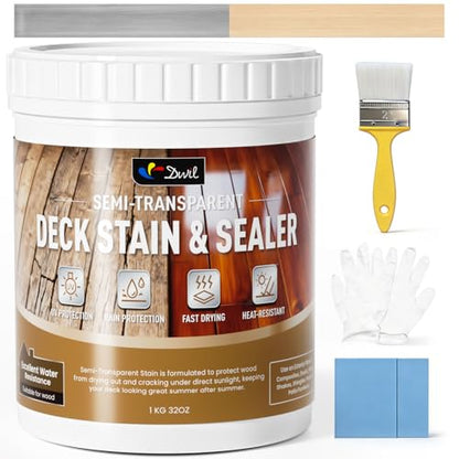 DWIL Wood Stain and Sealer in One, Outdoor Wood Stain for Deck, Fence, Furniture, Wood Paint, Semi-Transparent Water Based Fast Drying Low Odor (32oz Bleached Gray) - color: Bleached Gray