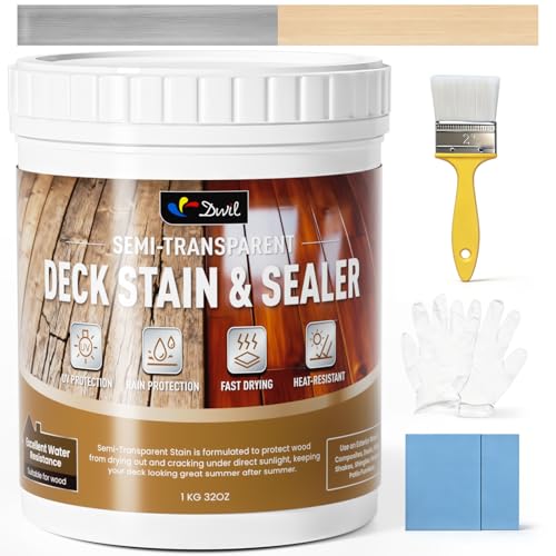 DWIL Wood Stain and Sealer in One, Outdoor Wood Stain for Deck, Fence, Furniture, Wood Paint, Semi-Transparent Water Based Fast Drying Low Odor (32oz Bleached Gray) - color: Bleached Gray