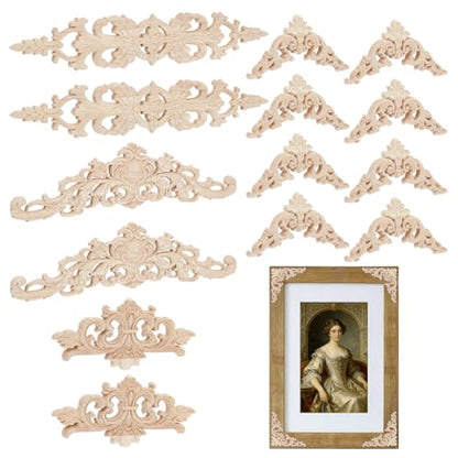 PH PandaHall 14pcs 4 Styles Wood Appliques and Onlays Carved Flower Decorative Wooden Furniture Embellishments Carving Decals DIY Carved Furniture Appliques for Bed Door Cabinet Wall Cupboard Wardrobe