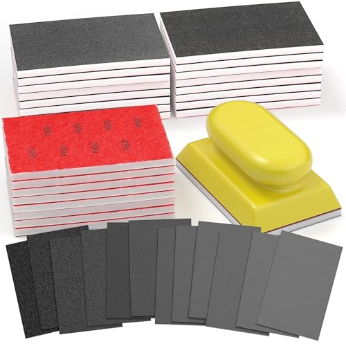 BURMONG 25PCS Sanding Sponge Set 80–3000 Grit, Reusable 3×4 Inch Wet Dry Foam Sanding Blocks for Wood, Furniture, Metal & Drywall (80-3000 Grit Set)