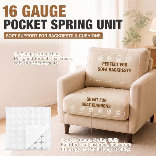 5 Pocket 16 Gauge Spring Unit, Upholstery Springs with Hog Rings - size: 16 Gauge