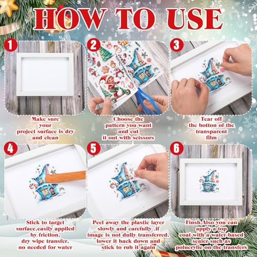 BBTO 12 Sheets Christmas Rub on Transfers for Crafts - style: Joyous