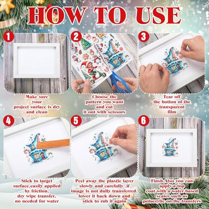 BBTO 12 Sheets Christmas Rub on Transfers for Crafts - style: Joyous