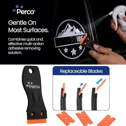 Perco Glue Off Adhesive Remover - New Stronger Formula! - 3.3 oz with Scraper & Plastic Razor | Glue Remover Spray Effortlessly Erase Adhesive Hassles & Car Stickers - for Label Sticker Residue - size: 3.3 Fl Oz (Pack of 1)