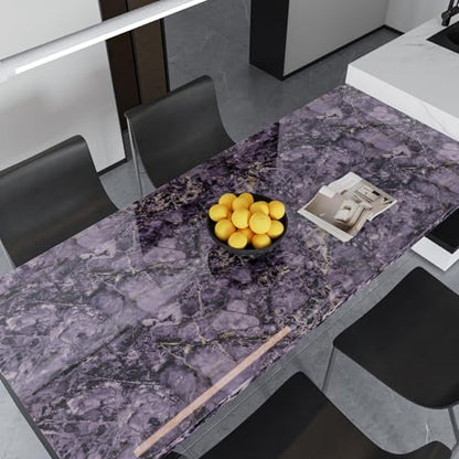 Purple Gold Black Marble Contact Paper Peel and Stick Countertops Glossy Violet Marble Wallpaper Vinyl Wrap for Kitchen Table Shelf Prepasted Counter Top Cover for Bathroom 23.6"x118" - size: 23.6" x 118"
