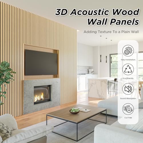 SMARTSTANDARD 2 Pack 106" x 12.6" Wood Slat Wall Panels, White Oak - color: White Oak, size: 106" x 25.2"
