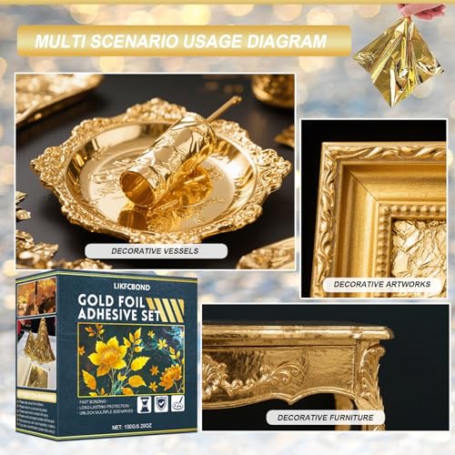 Gold Leaf Kit, Gold Leaf Sheets for Art Gilding Adhiseve Set