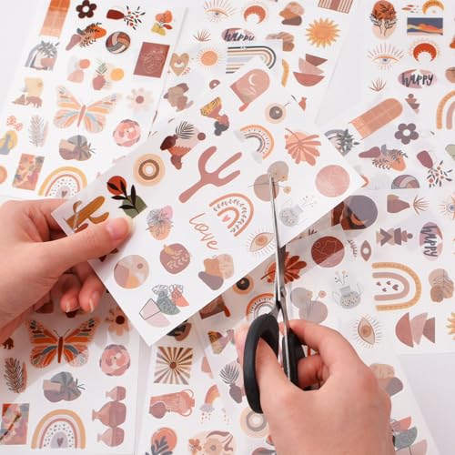 WANDIC 16 Sheets Rub On Transfer Stickers, Aesthetic Decor Scrapbook Sticker for Scrapbook Journal Planner Album DIY Ctaft (Boho Theme) - style: Boho Theme