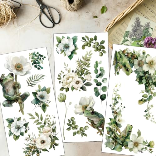 OLYCRAFT 3Pcs/Set White Flowers Rub on Transfers for Furniture and Craft 6x12 Inch Green Plant and Frog Furniture Decal Transfer Stickers Rub on Decal with 1Pc Scraper for Cabinet Wardrobe Decoration - style: White flower
