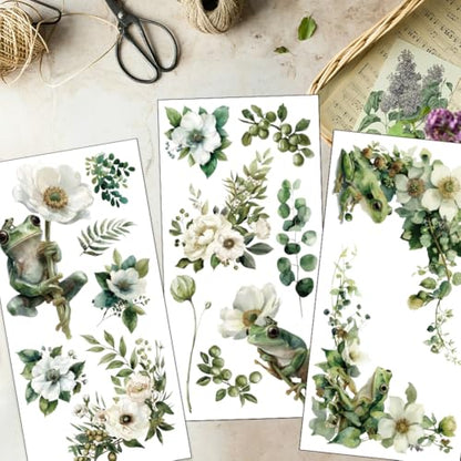 OLYCRAFT 3Pcs/Set White Flowers Rub on Transfers for Furniture and Craft 6x12 Inch Green Plant and Frog Furniture Decal Transfer Stickers Rub on Decal with 1Pc Scraper for Cabinet Wardrobe Decoration - style: White flower