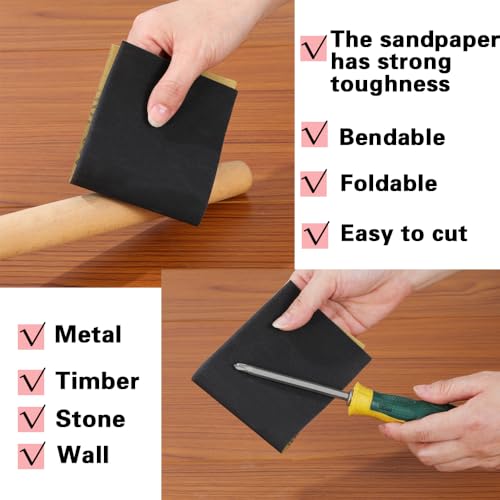 42Pcs Sandpaper Assortment,120/220/400/600/800/1000/2000 Grit, 9 x 3.6 Inch, Wet Dry Sand Paper, Silicon Carbide Grit Material, Suitable for Sanding and Polishing Wood, Metal, Stone, Walls