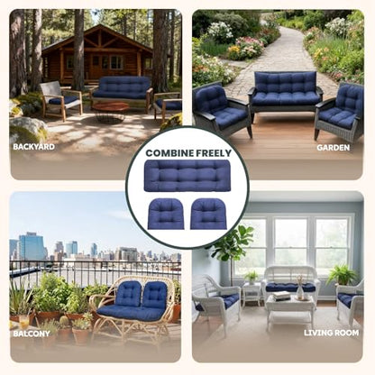 Wicker Chair Cushions 3 Piece Set, Waterproof Outdoor Cushion for Patio Furniture, Loveseat and U-Shaped Wicker Furniture Cushions, Blue - color: Blue