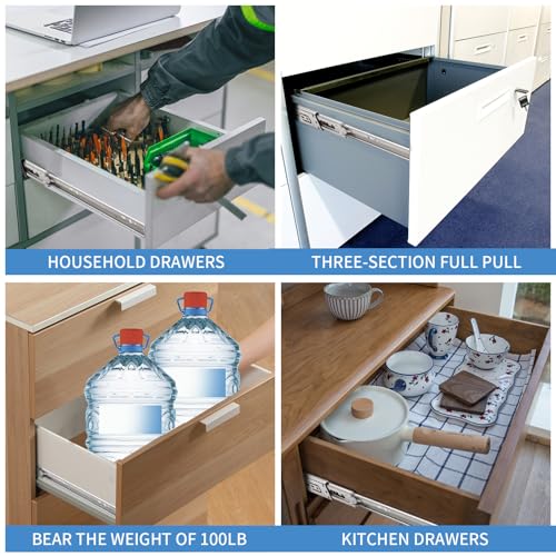 20 inch Drawer Slides 4 Pairs (8pcs) Soft Self Close Full Extension Ball Bearing Drawer Rails Side Mount Metal Dresser Runners for File Cabinet Trash Can Kitchen Wardrobe Glides 20" 100 LB Capacity - size: ‎20inch-500mm