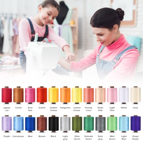 24 Pcs Sewing Thread Kit, 1000 Yards Each Spool 402 Polyester Thread with Sewing Needle & Threader, Sewing Threads for Sewing Machine, Hand Stitching, Embroidery - color: 24colorful