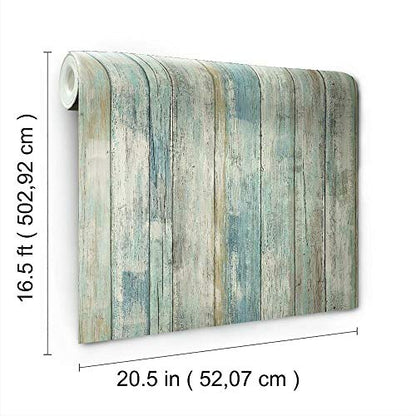 RoomMates Blue Distressed Wood Peel and Stick Wallpaper - color: Blue