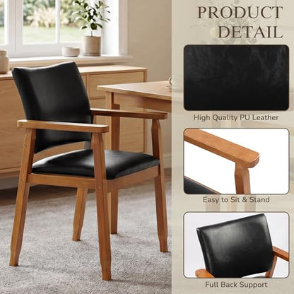 GOTMINSI Mid-Century Modern PU Leather Dining Chair with Arms, Solid Wood Frame, 320 lbs Weight Capacity, Upholstered Accent Chair for Kitchen Dining Room Living Room (Black,3pcs) - color: Black, size: 3pcs