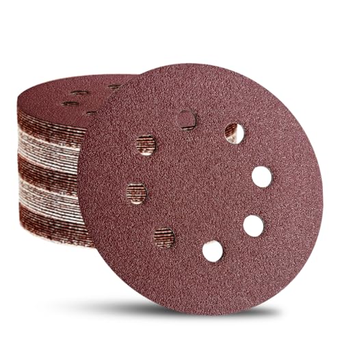 52 Pack 5 Inch 8-Hole Hook and Loop Sanding Discs Sandpaper Red Round 80 Grit Sandpaper for Random Orbital Sander - style: 80 Grit 52-Pack