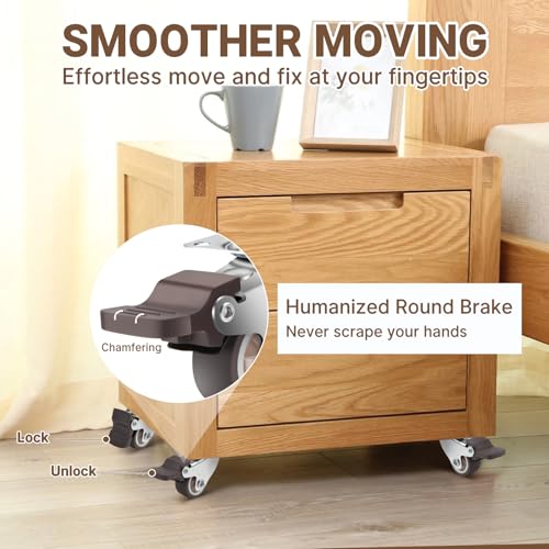 W B D WEIBIDA 1 Inch Rubber Casters Wheels for Furniture, Plate Swivel Casters Set of 4, Low Profile Casters with Brakes, Soft and Non-Skid Wheels for Bins, Bottom Storage Box, Furniture - size: 1IN TPR