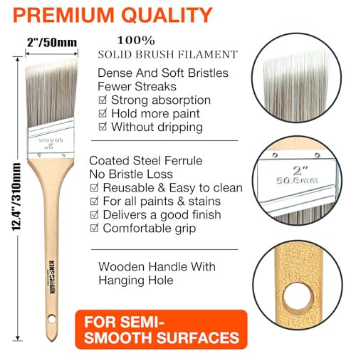 King Origin 2 Inch Angled Paint Brushes 6 PCS Wood Handle - size: 2 Inch, 6 Pack