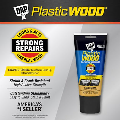 DAP Plastic Wood All Purpose Latex Wood Filler, Golden Oak, 6 Oz (7079800582) - color: Golden Oak, size: 6 oz, style: Plastic Wood