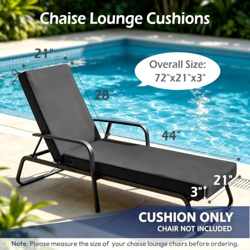 Chaise Lounge Cushions Outdoor, 72"x21"x3", Dark Grey - color: Dark Grey