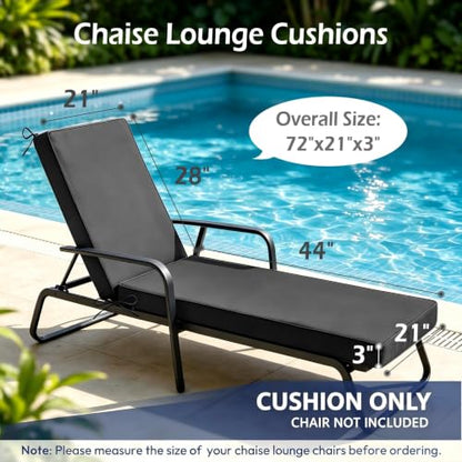 Chaise Lounge Cushions Outdoor, 72"x21"x3", Dark Grey - color: Dark Grey
