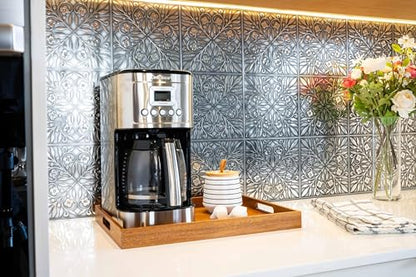 Main Street Peel and Stick Wallpaper Tiles Brushed Nickel & Silver - style: Brushed Nickel and Silver Leaves