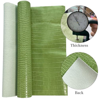 12" x 53" Glossy Embossed Crocodile Texture Faux Leather Roll Synthetic Leather Crafts Fabric for Wallets Keychains Handbags Making Sewing Crafts Material (Green) - color: Green