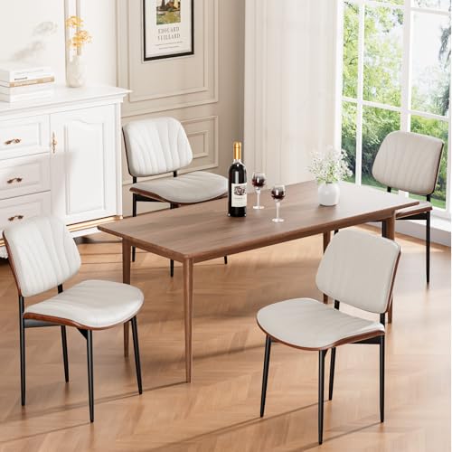 REONEY Dining Chairs Set of 4, Mid-Century Modern Kitchen Chairs, Off-White - color: Off-white Shell Strips