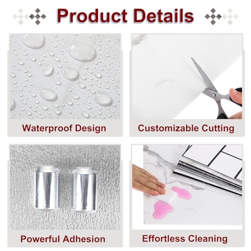 HARFINGTON 15pcs Peel and Stick Marble Tiles, Waterproof Wall Panel Backsplash, 12"x12" PVC Peel and Stick Shower Tiles for Bathroom, Kitchen, Living, White with Grey Veins Design - style: White with Grey Veins