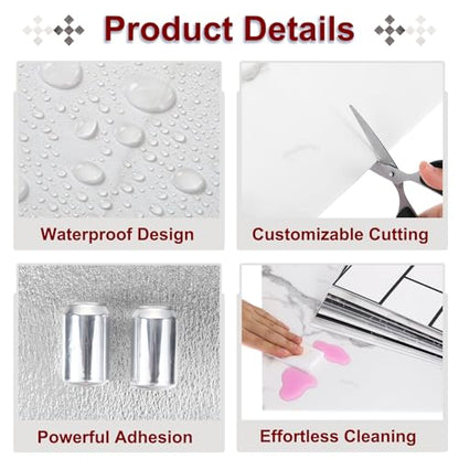 HARFINGTON 15pcs Peel and Stick Marble Tiles, Waterproof Wall Panel Backsplash, 12"x12" PVC Peel and Stick Shower Tiles for Bathroom, Kitchen, Living, White with Grey Veins Design - style: White with Grey Veins