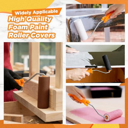 24 Pcs 4 Inch Foam Paint Rollers with Roller Frame Kit High Density Foam Paint Roller House Painting Supplies, Mini Rollers Accessories for Painting Walls, Doors, Furniture, Trim, Cabinets