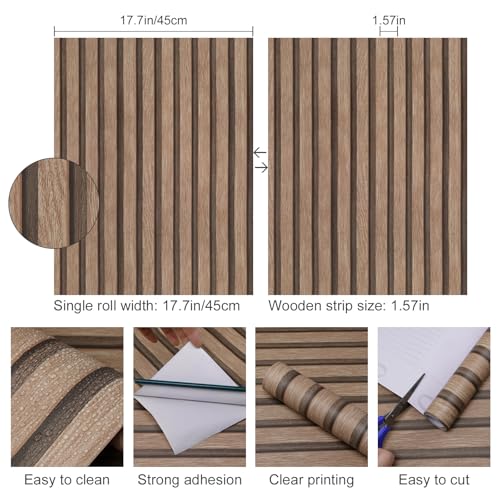 Yun-aeon Natural Wood - Light Tan Slats Peel and Stick Wallpaper for Wall - color: Light Tan, size: 17.3" x 160"